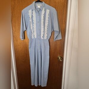 Plain Jane Vintage Blue Fit And Flare Dress With Lace Detail Size 3